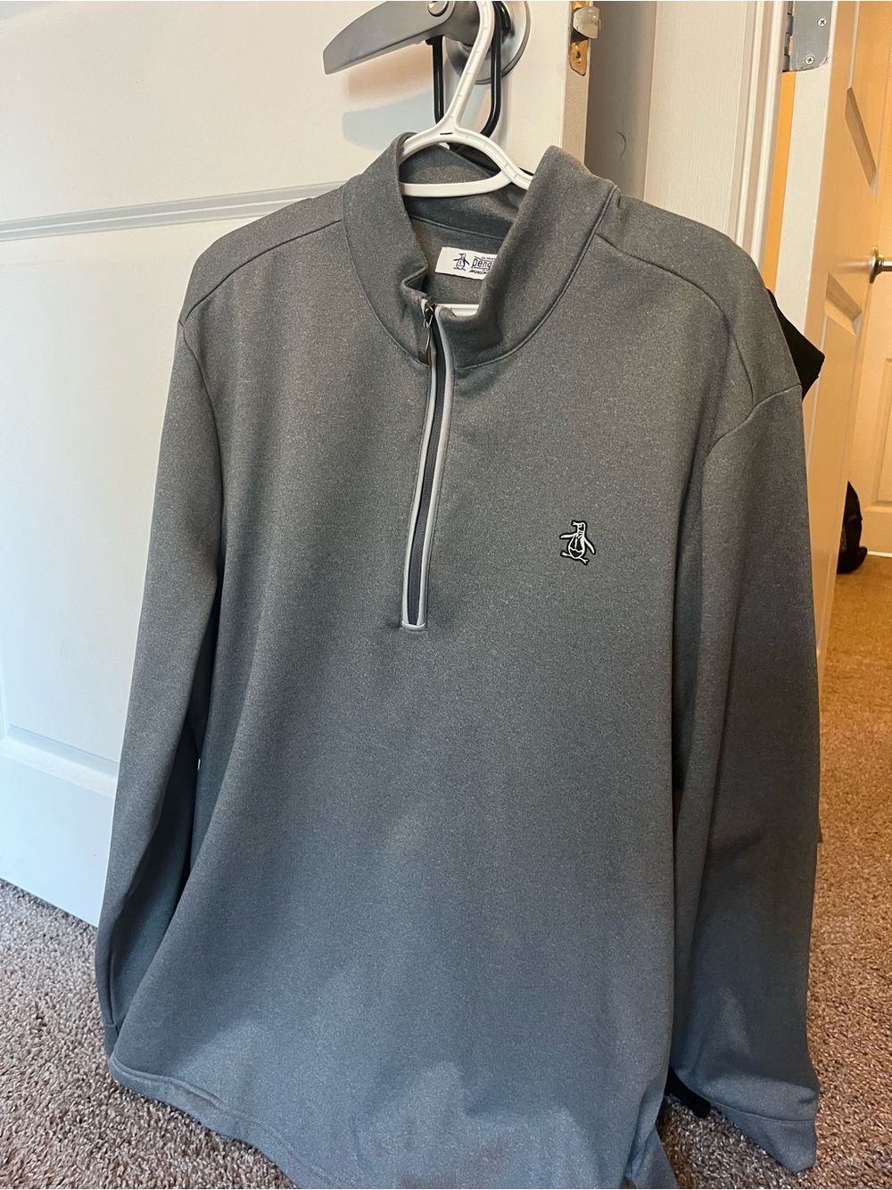 Original Penguin Men's Dark Gray Quarter-Zip Sweater with Logo
